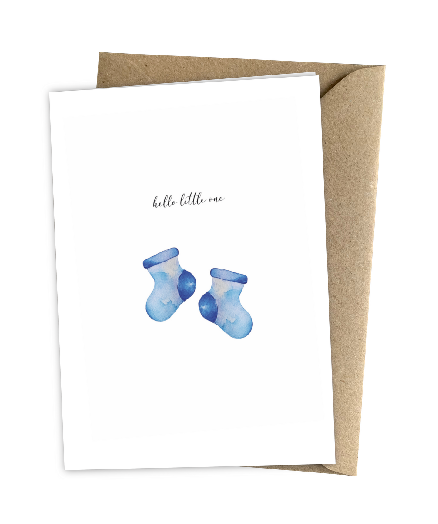 Karte zur Geburt blaue Socken hello little one